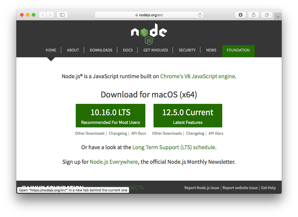 The Node Download page